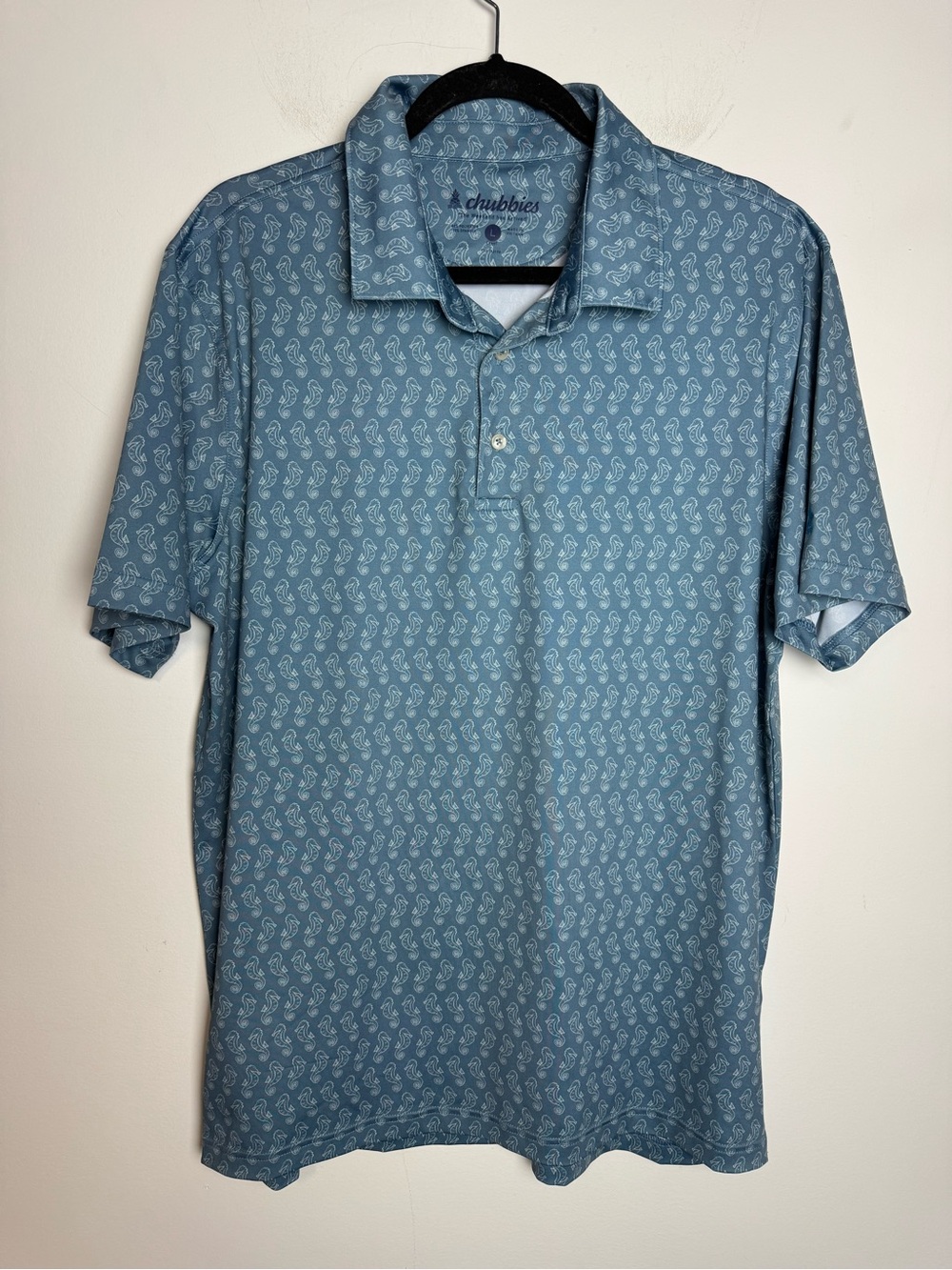 Chubbies The Weekend Has Arrived Polo Men L Blue Performance Golf AOP Seahorse